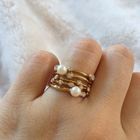 Pearl & crystal stacking rings - Picture 2 of 4